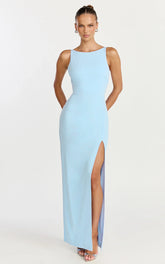 Indi Maxi Dress - Boat Neck Bodycon Dress in Light Blue