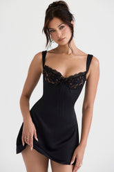 Black Satin And Lace Mini Dress