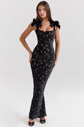 Black Velvet Lace Maxi Dress