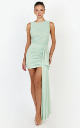 Baylee Mini Dress - Gathered One Shoulder Bodycon Dress in Sage