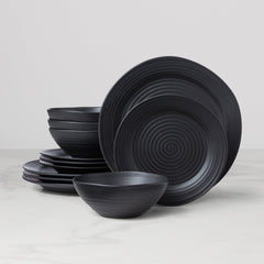 Ridge Black 12-Piece Dinnerware Set