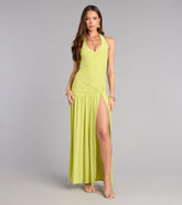 Plans Booked Halter Slit Maxi Dress