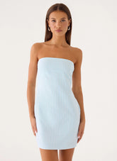 Reinna Cotton Strapless Mini Dress - Baby Blue Stripe