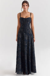 Midnight Blue Lurex Chiffon Maxi Dress