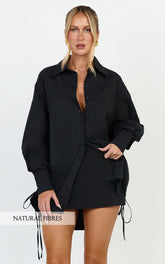 Kalpena Shirt - Ruched Side Oversized Shirt in Black