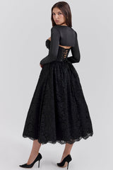 Black Lace Corset, Skirt And Bolero