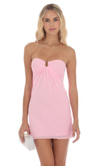 Embellished Mesh Strapless Dress in Pink