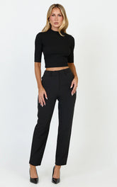 Hermie Pants - High Waisted Cropped Tailored Pants in Black
