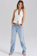 White Stretch Cotton Halter Neck Corset Top