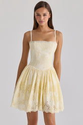 Lemon Custom Lace Cotton Broderie Anglaise Mini Dress