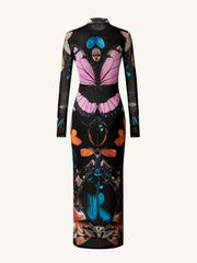 Double-layered Mesh Sheer Butterfly and Beetle Gown - Multicolor