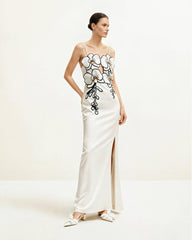 Orchid Embroidered Dress - White/Black