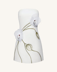 Orchid Appliqué Strapless Dress - White