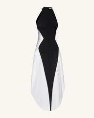 Monochrome Paneled Maxi Dress – Black