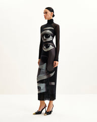 Sophia Eye Print Mesh Dress - Black/White