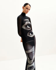 Sophia Eye Print Mesh Dress - Black/White