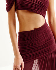Mia Pleated Mesh Dress - Burgundy