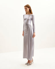 Amara Metallic Ruched Dress - Silver
