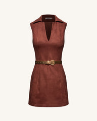 Ariana Sleeveless Suedes Mini Dress - Burgundy