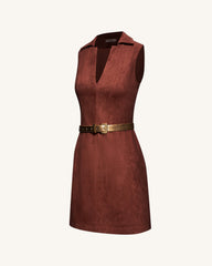 Ariana Sleeveless Suedes Mini Dress - Burgundy