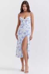 Blue Print Corset Midi Dress