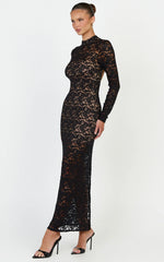 Emma Midi Dress - Long Sleeve Open Back Fitted Dress in Black