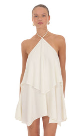 Halter Layered Mini Dress in Ivory