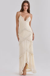 Vanilla Georgette Hand Embellished Tiered Maxi Dress - Limited Edition