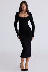 Black Long Sleeve Bandage Midi Dress