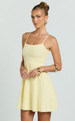 Donissa Mini Dress - Panelled Knit Mini Dress in Butter Yellow