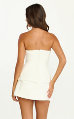 Pauline Two Piece Top and Skirt Set Strapless A Line Top and Mini Skirt Set in White