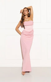 Phoebe Maxi Dress - Strapless Structured Bodice Drape Skirt Dress in Pink