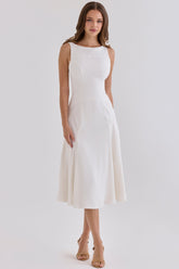 White Satin Hand Embroidered Midi Dress