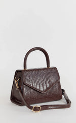 Marilou Bag - Croc Embossed Top Handle Crossbody Bag in Brown