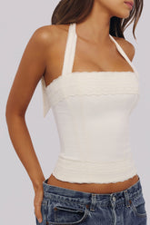 White Halter Neck Cotton Top