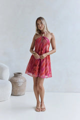 Sundown Palms Halter Mini Dress Orange