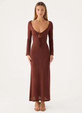 Amarise Knit Tie Front Maxi Dress - Chocolate
