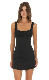 Floral Textured Mini Dress in Black