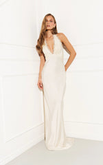 Marielle Maxi Dress - Lace Bust Halter Dress in Cream