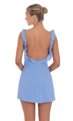 Ruffle V-Neck Dress in Light Blue