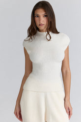 Ivory Wool Boucle Knit Top