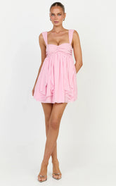 Juliette Mini Dress - Ruffle Fit And Flare Dress in Pink