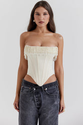 Vintage Cream Embellished Satin Corset