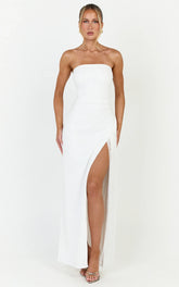 Liana Maxi Dress - Strapless Pearl Fringe Dress in White