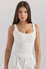 White Pinstripe Boned Corset Top