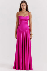 Fuchsia Lace Up Maxi Dress