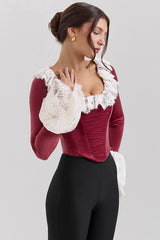 Cabernet Velvet Lace Trimmed Corset Top