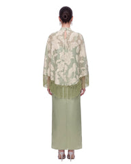 Floral Fringe Cape Maxi Dress - Sage Green
