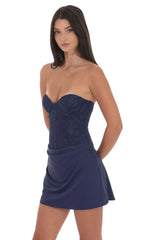 Draped Waist Lace Corset Dress in Navy