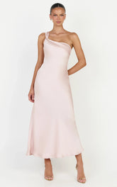 Calix Midi Dress - One Shoulder Slip Dress in Pink